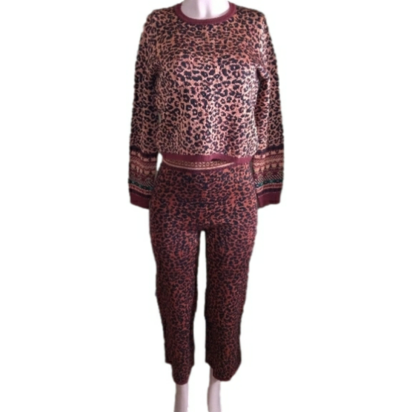 Zara Pants - SOLD Zara Burgundy Animal Print Two-Piece Pants Set- Women's Medium Pre-owned